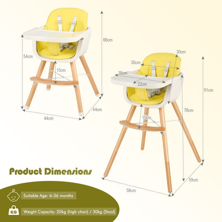 3-in-1 Convertible Wooden High Chair with Cushion