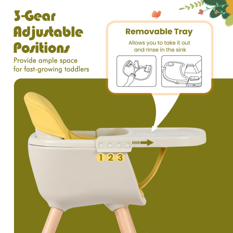 3-in-1 Convertible Wooden High Chair with Cushion