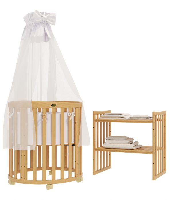 BABY CRIB SMARTGROW 7IN1 - NATURAL WOOD COLOUR - INCLUSIVE BEDDING SET