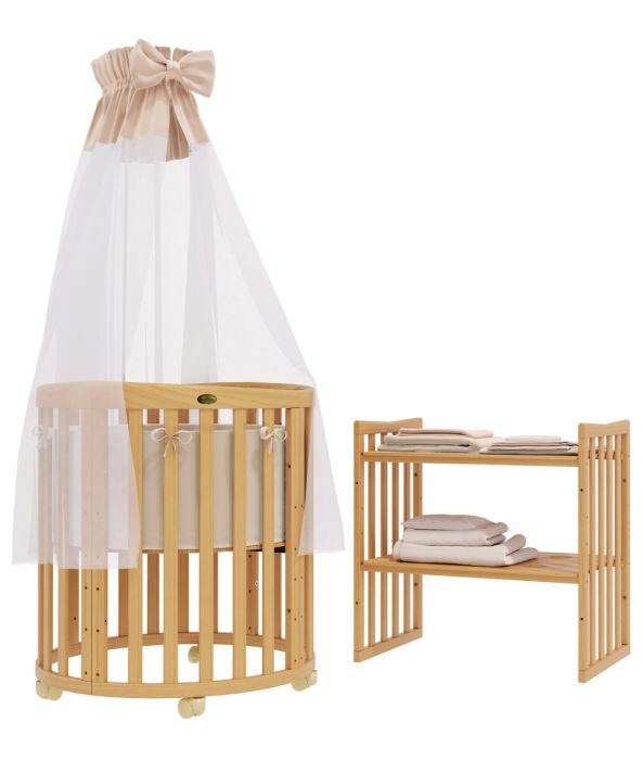 BABY CRIB SMARTGROW 7IN1 - NATURAL WOOD COLOUR - INCLUSIVE BEDDING SET